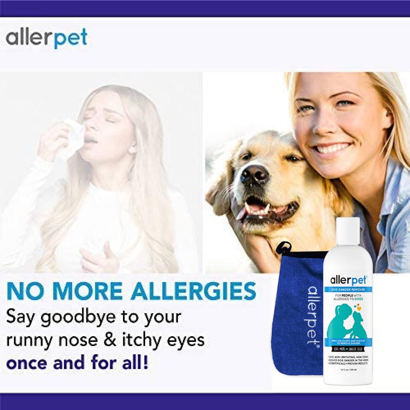 Allerpet Dog Dander Remover w/Free Applicator Mitt - Pet Dander Remover for Allergens - for Canine Dry Skin Treatment - Good for Fur & Skin - (12oz) - Image 3